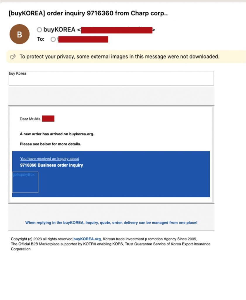BuyKorea_Phishing Email_Fake Order Notification