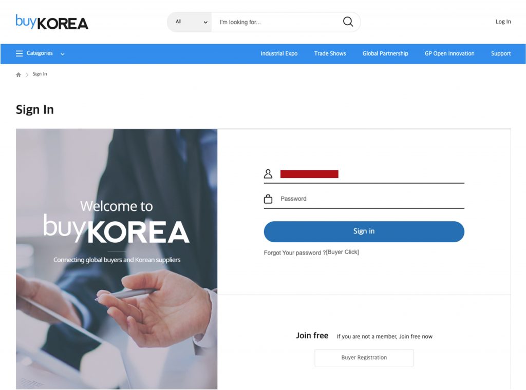 Fake buyKOREA login page