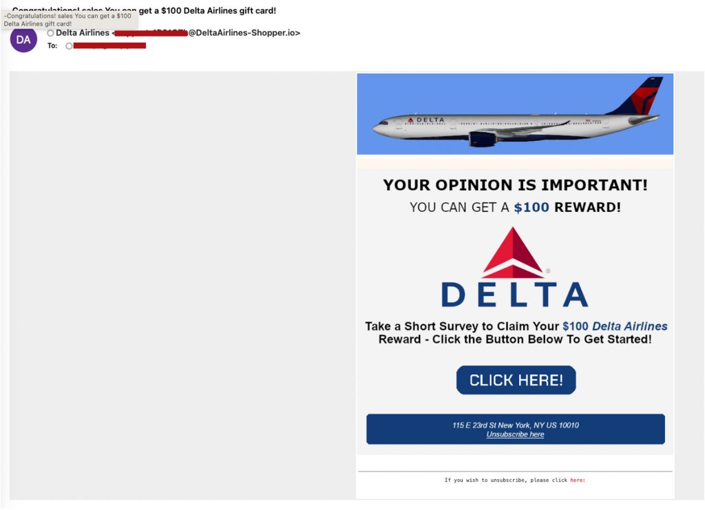 Fake Delta Air Lines email 