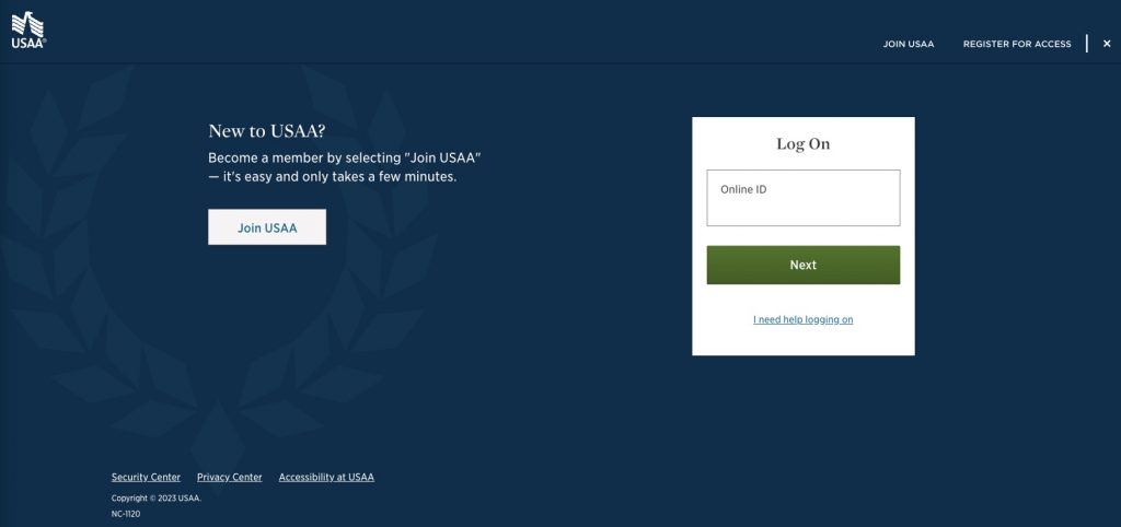 Real USAA login page 