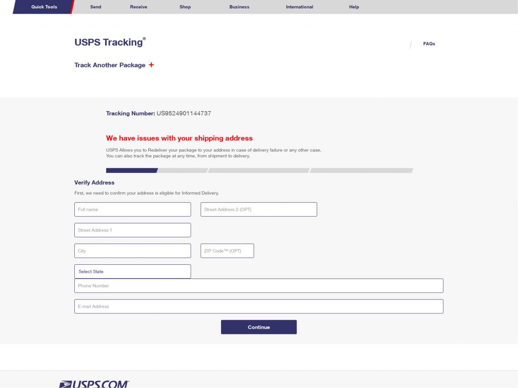 fake USPS tracking website- upspro[.]wiki