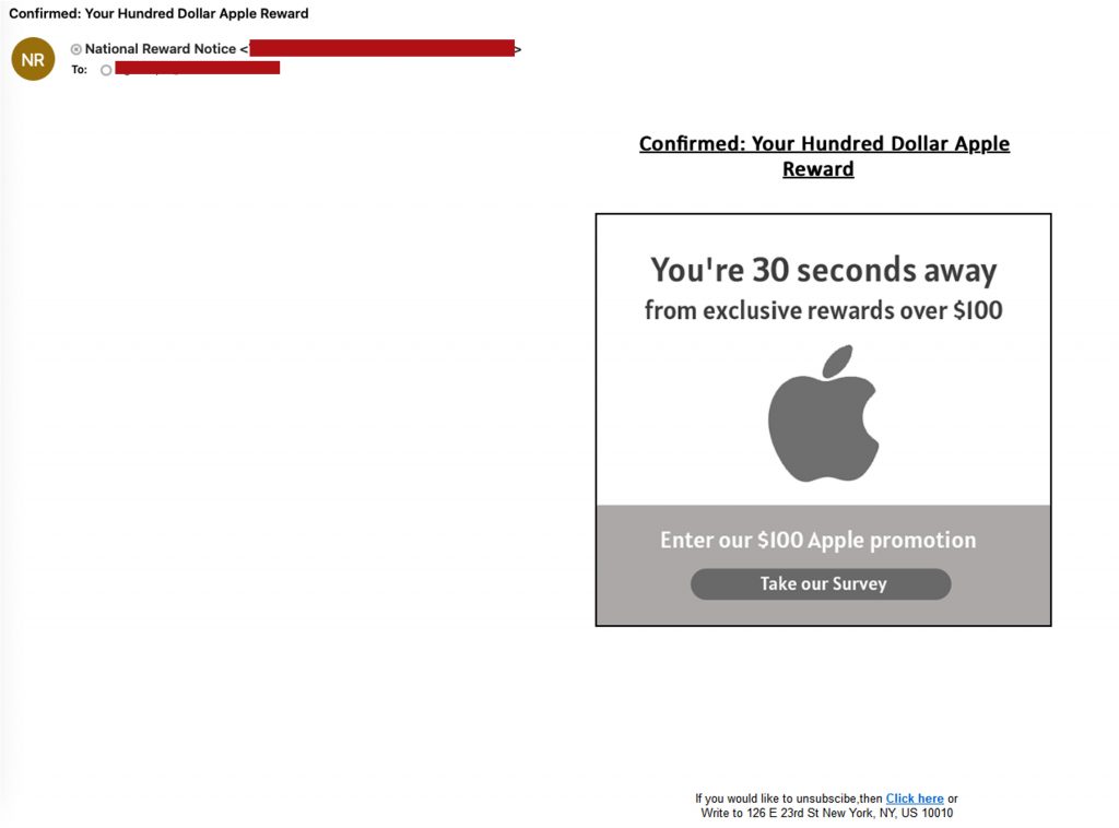 Apple Reward_Phishing Email