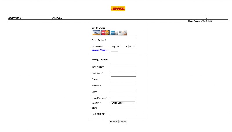 DHL Phishing Email_Fake Payment Page
