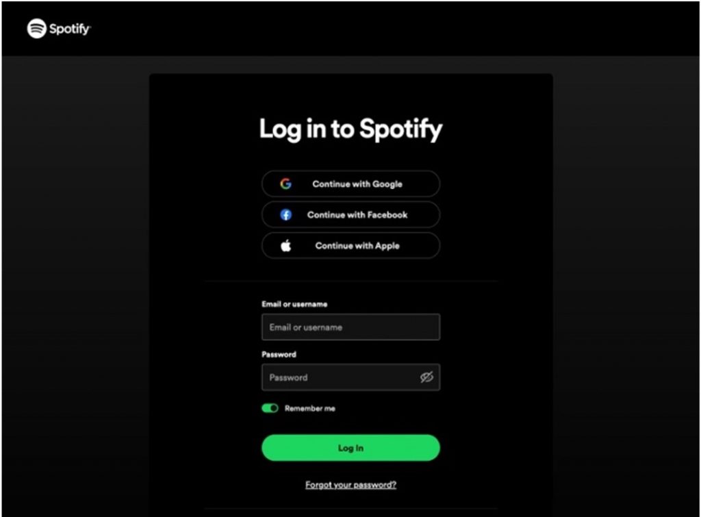 REAL Spotify login page