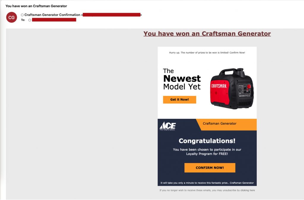 Ace Craftsman Generator Email Scam