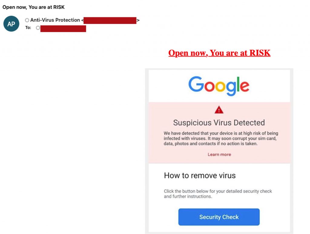 Fake Google Virus Alert Email