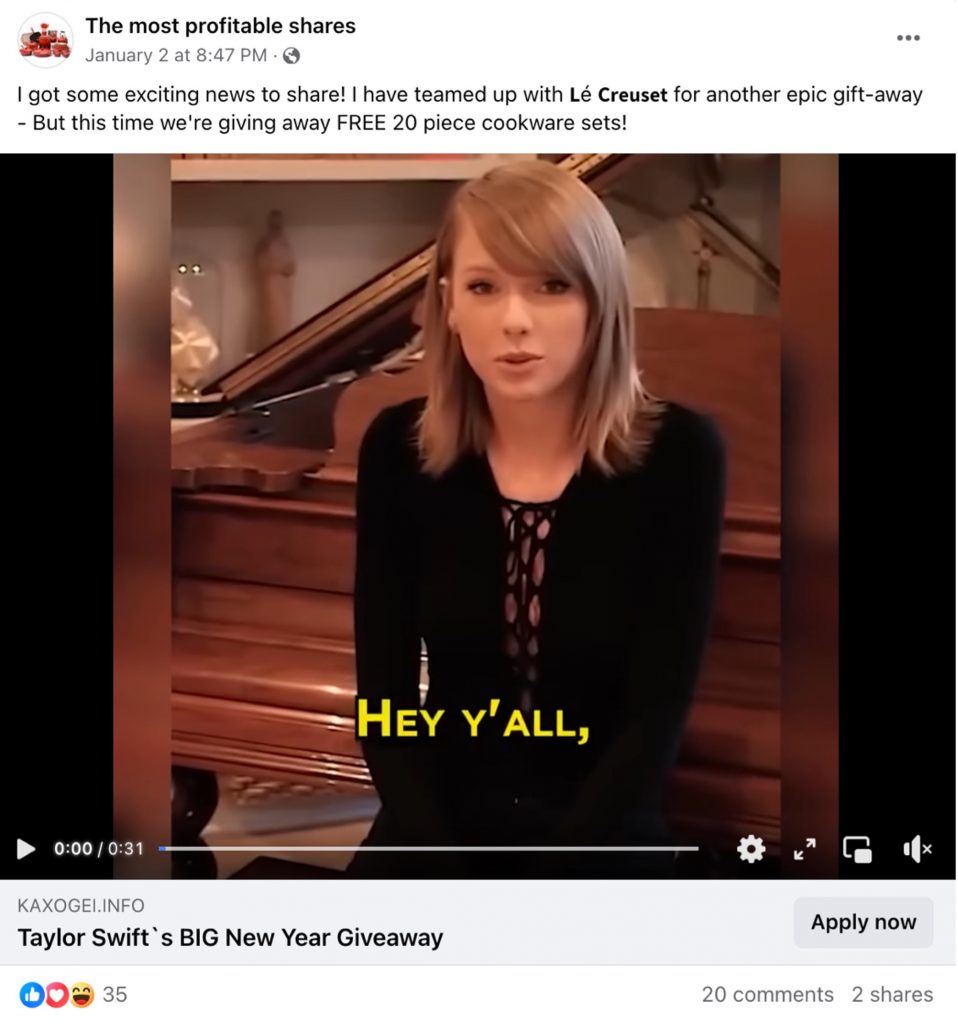 Le Creuset Taylor Swift Giveaway Scam_Facebook