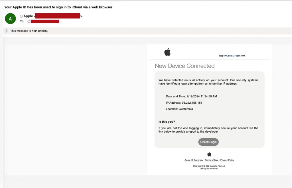 Apple ID iCloud phishing