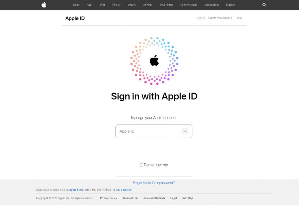 Fake Apple ID login page