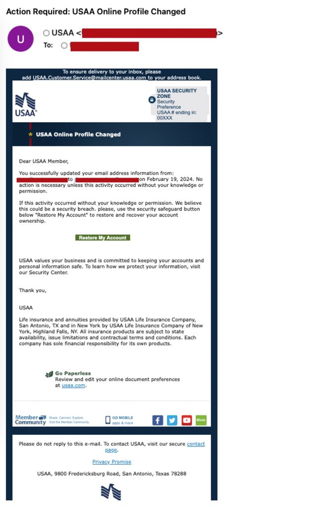 USAA Phishing email