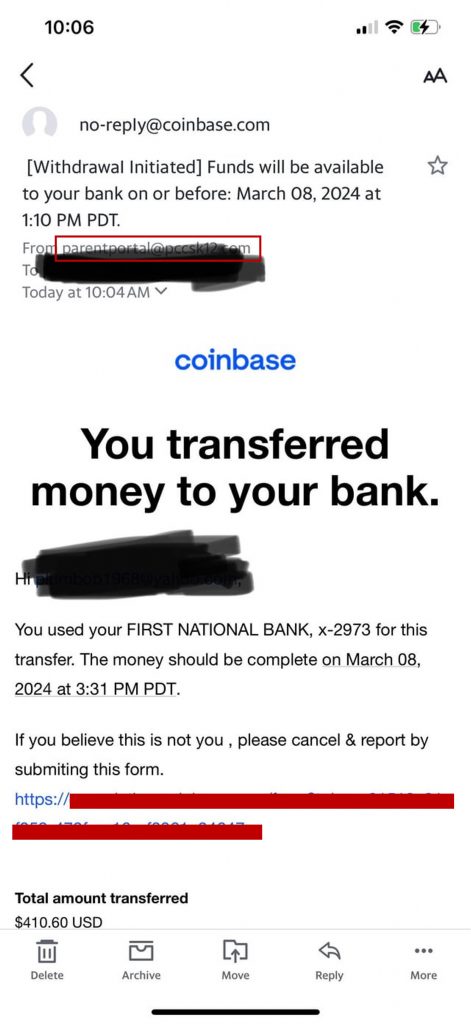 Coinbase Scam Email