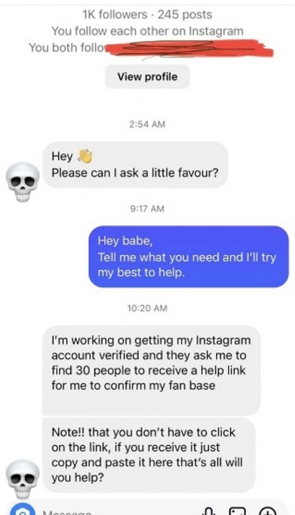 instagram password reset scam