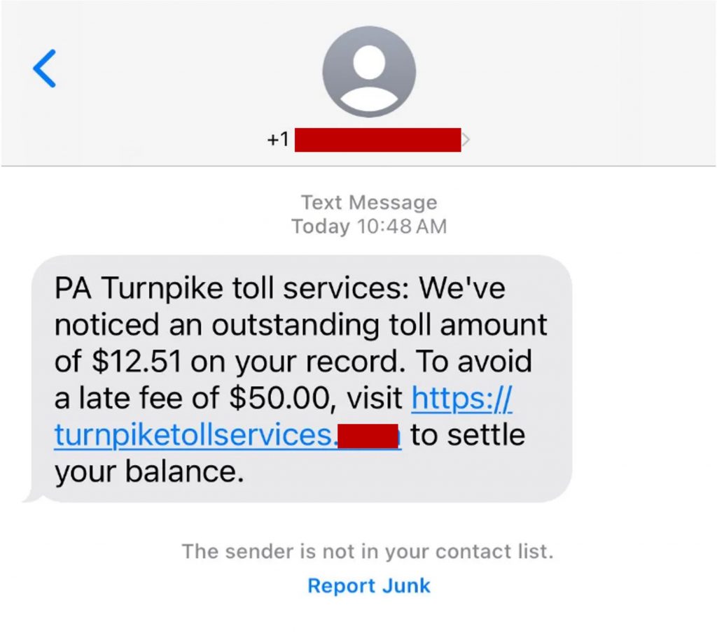 PA turnpike toll service scam