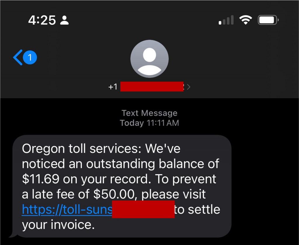 Oregon Toll Services Scam Texts