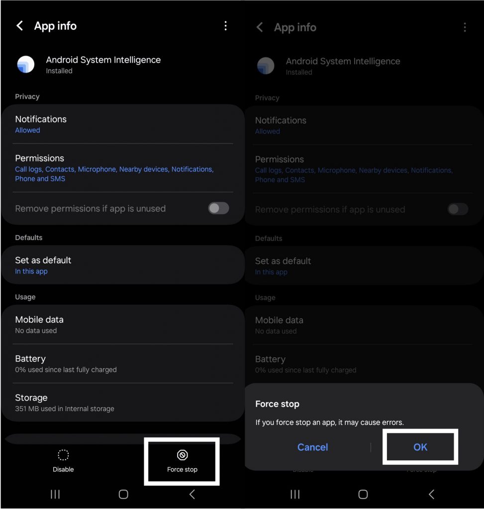 What is Android System Intelligence_Force Stop