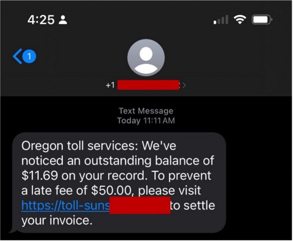 unpaid toll oregon toll scam