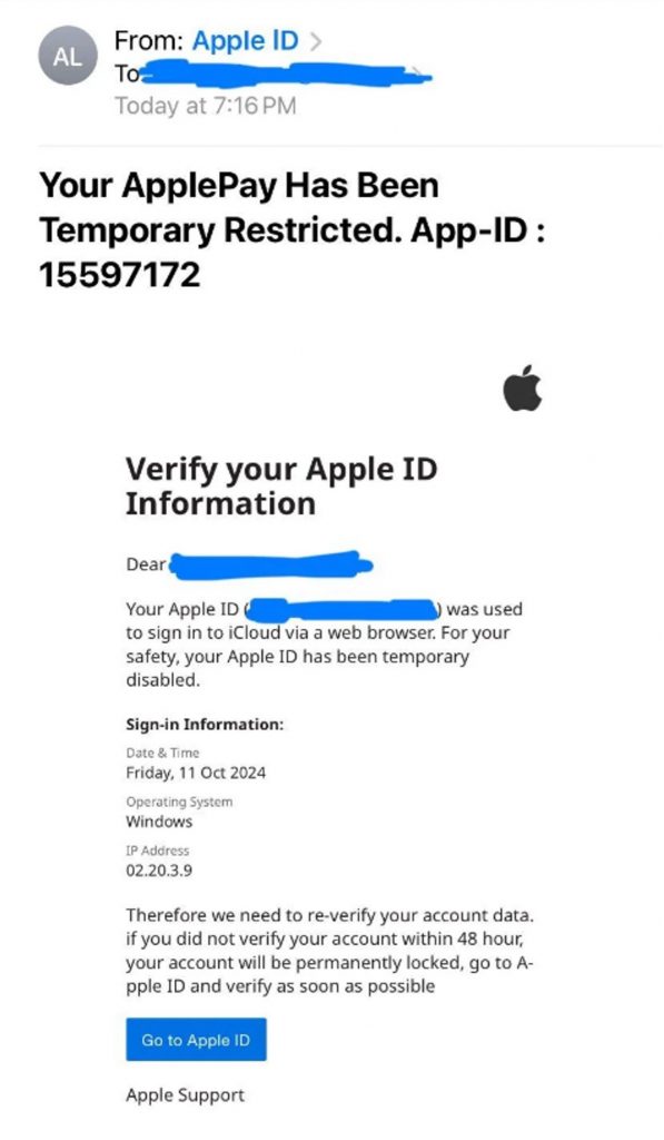 Apple Pay Restricted Scam