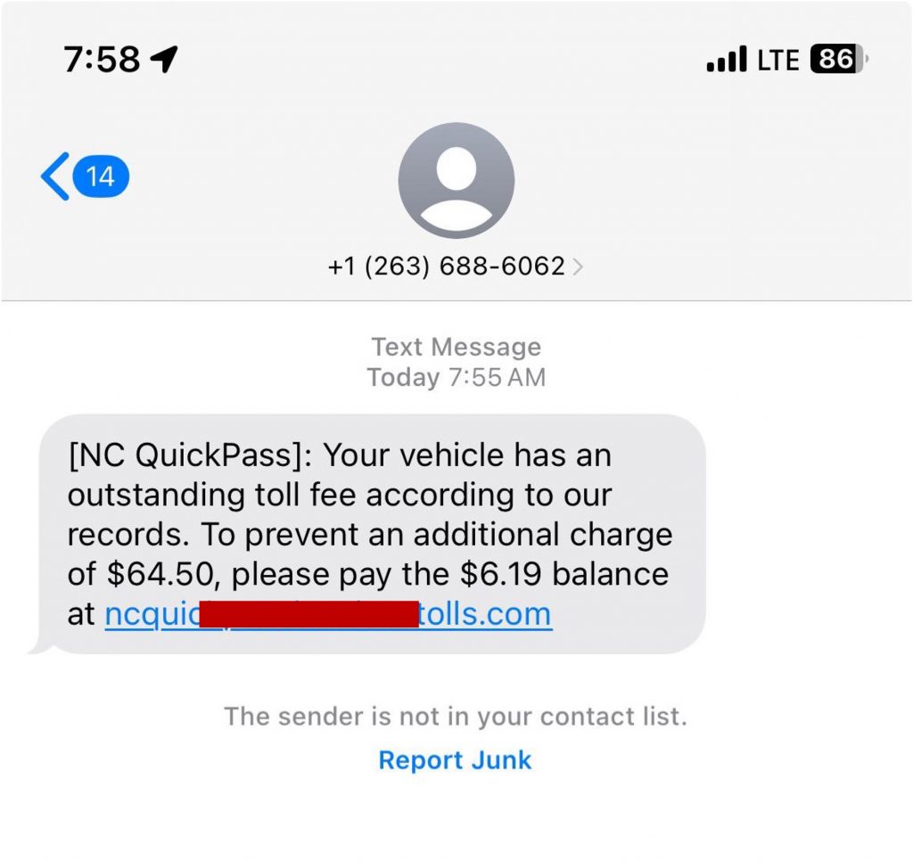 NC Quickpass toll scam