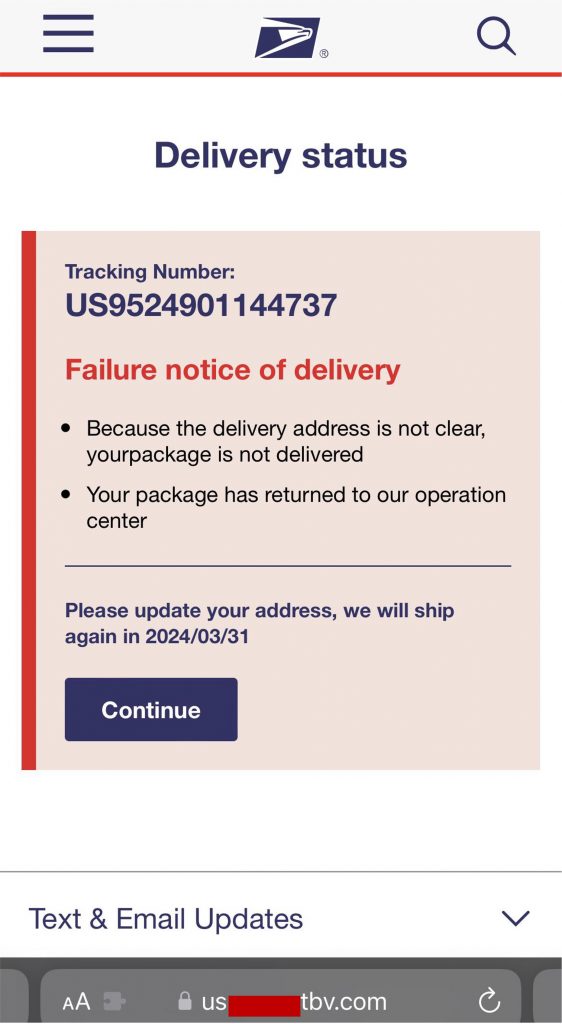 Black Friday Scams 2024_Sample fake USPS website