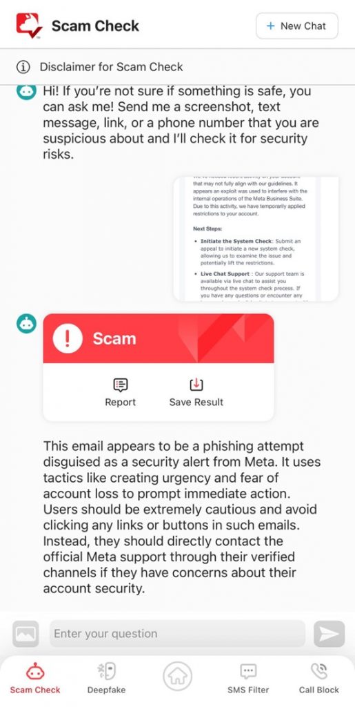 Trend Micro Chech Scam Check result