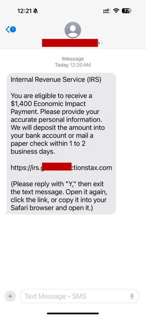 IRS Economic Payment Scam Texts