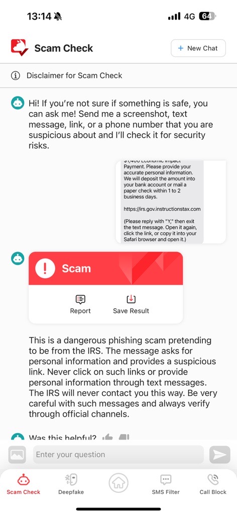 Scam Check result_IRS Economic Impact Payment Scam