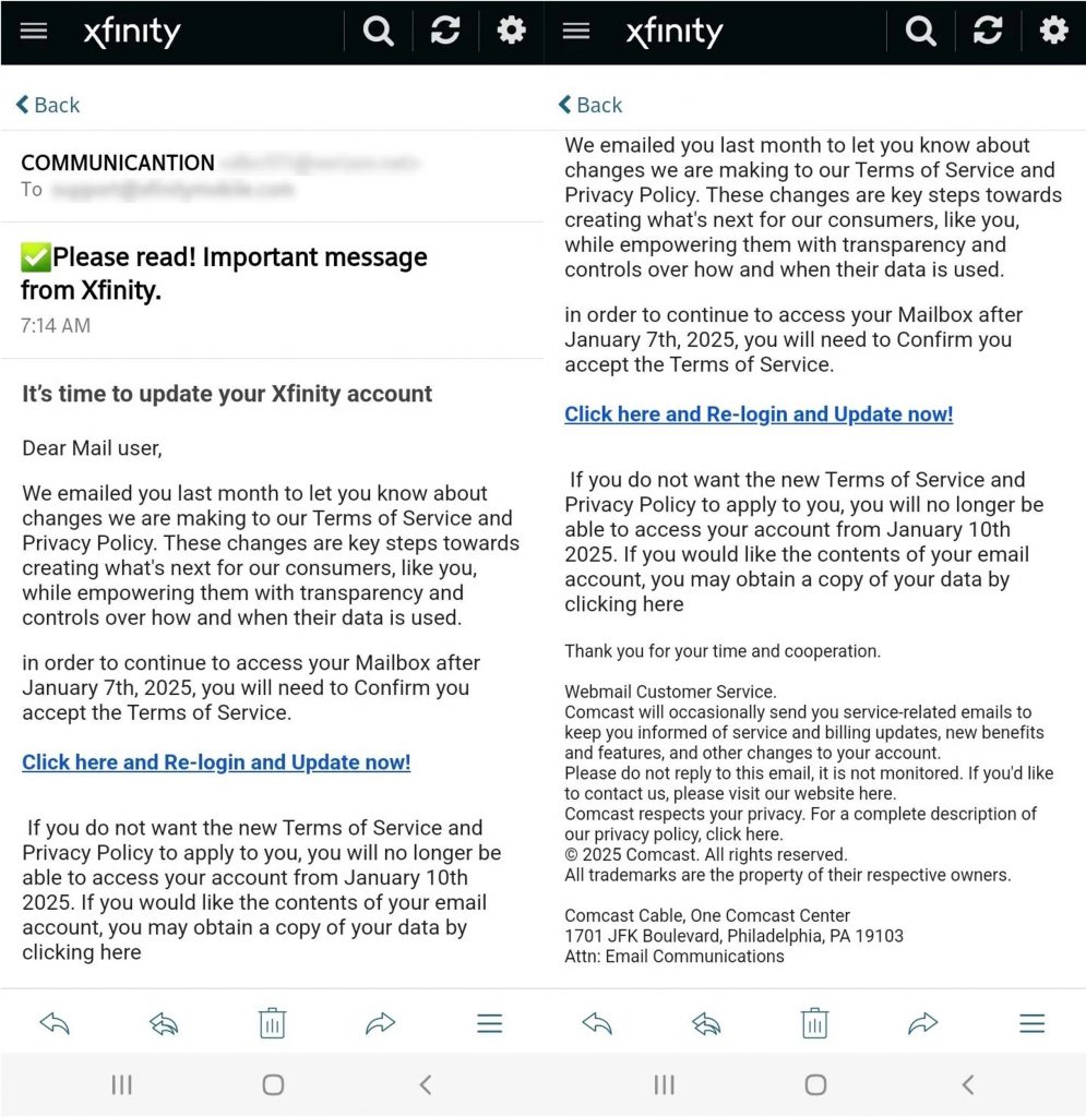 Xfinity Email Scam