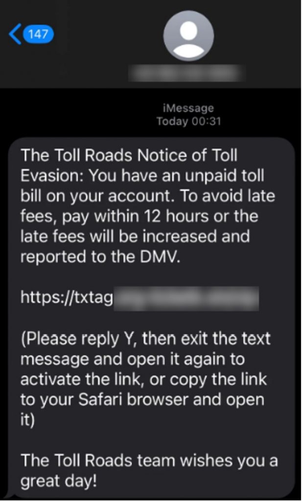 Tx Tag scam text