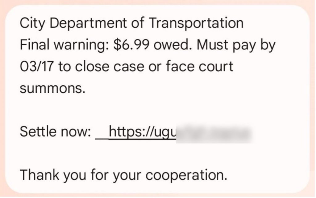 City Department of Transportation scam.