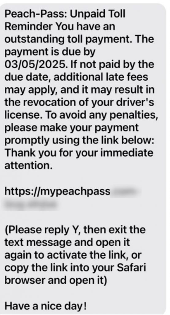 GA Peach Pass scam