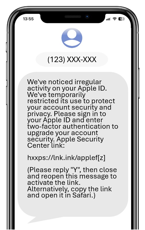 Apple scam_sample text impersonating Apple