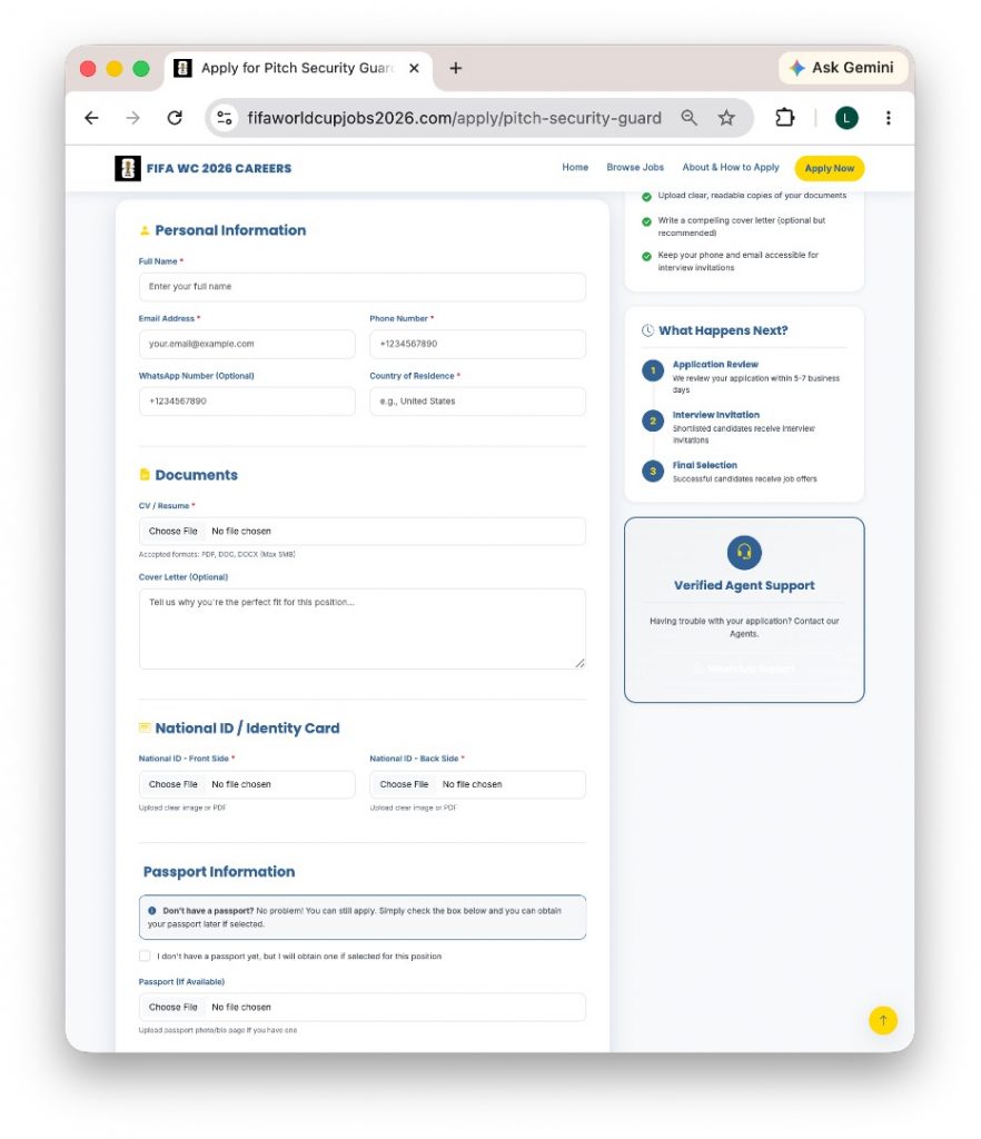Fake site application form on fifaworldcupjobs2026[.]com