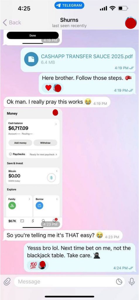 The PDF guide on “getting money via CashApp” that failed in the end