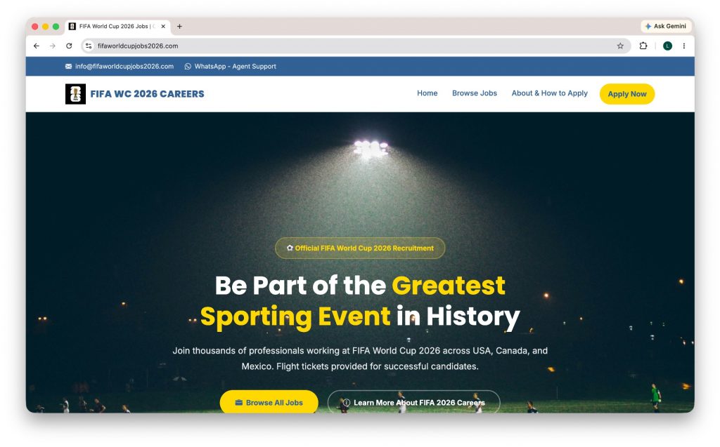 The fake FIFA World Cup job listing website fifaworldcupjobs2026[.]com