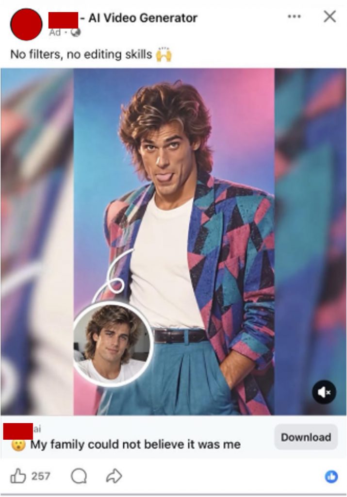 1980 AI photo app ad on Facebook