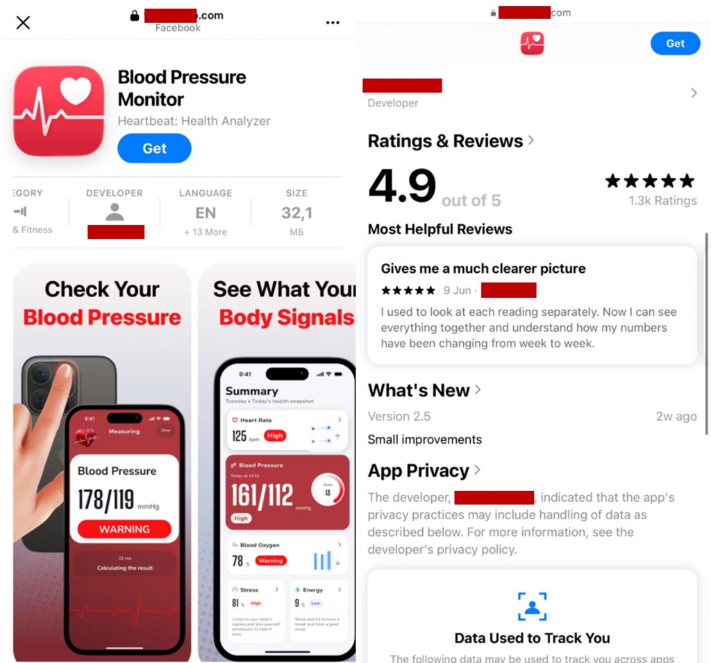 A fake health tracker App Store listing, mocked-up dashboard and all