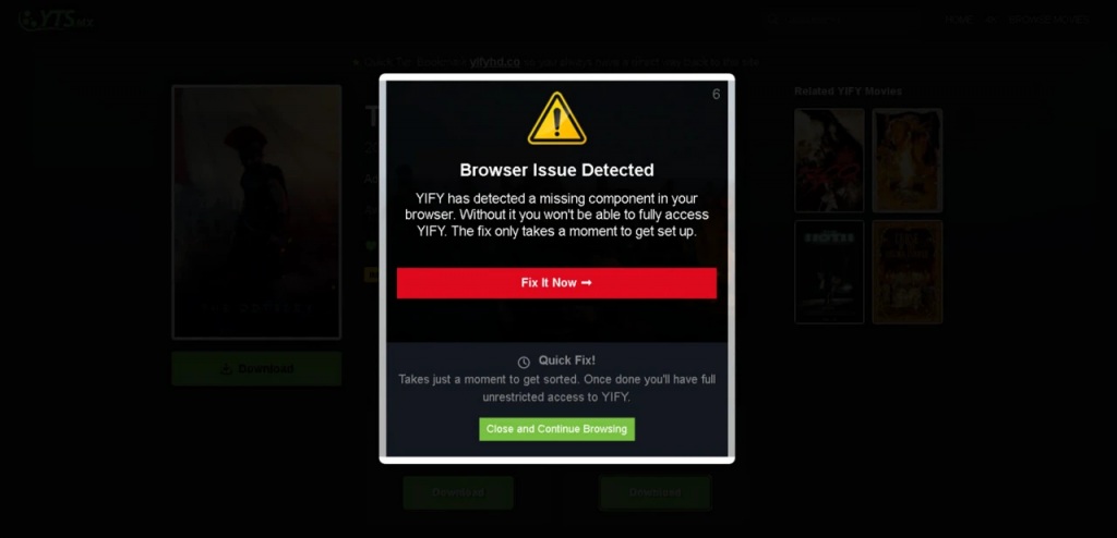 Fake Browser Issue Detected pop-up