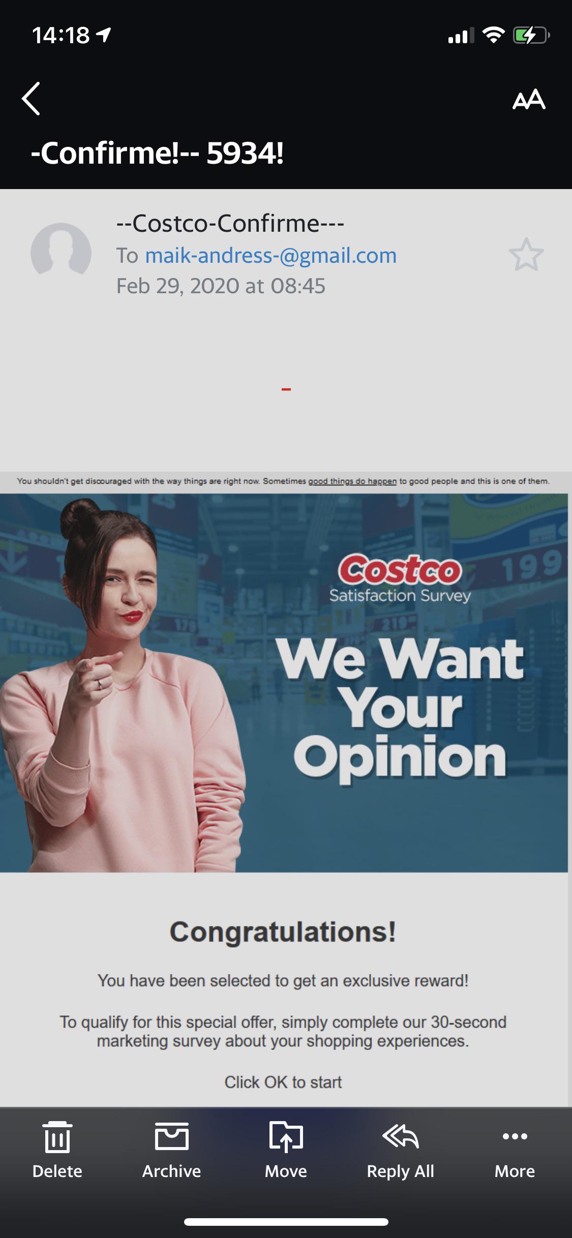 Costco online survey scam. 