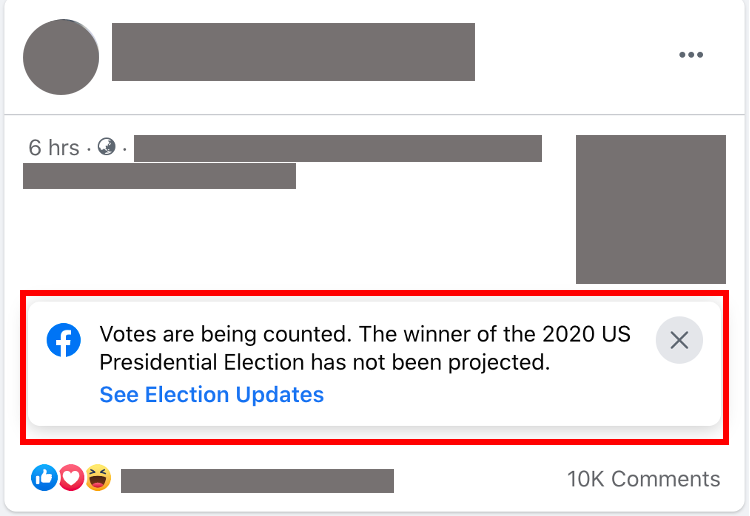 Facebook labels posts and reminds users that the counting is still on-going.