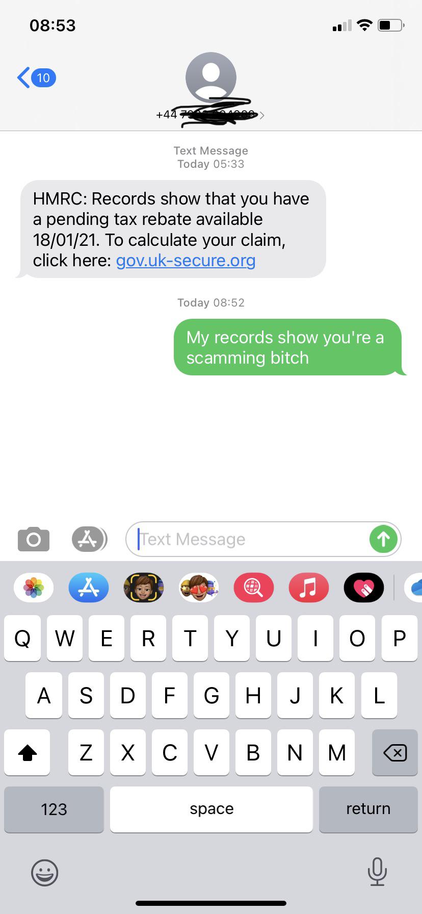 An example of HMRC phishing texts. Source: Reddit