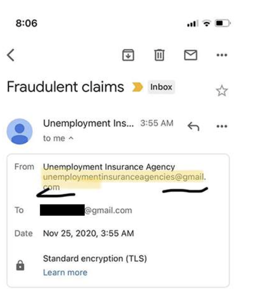 The scammy email sent from a strange Gmail. Source: clinkondetroit.com