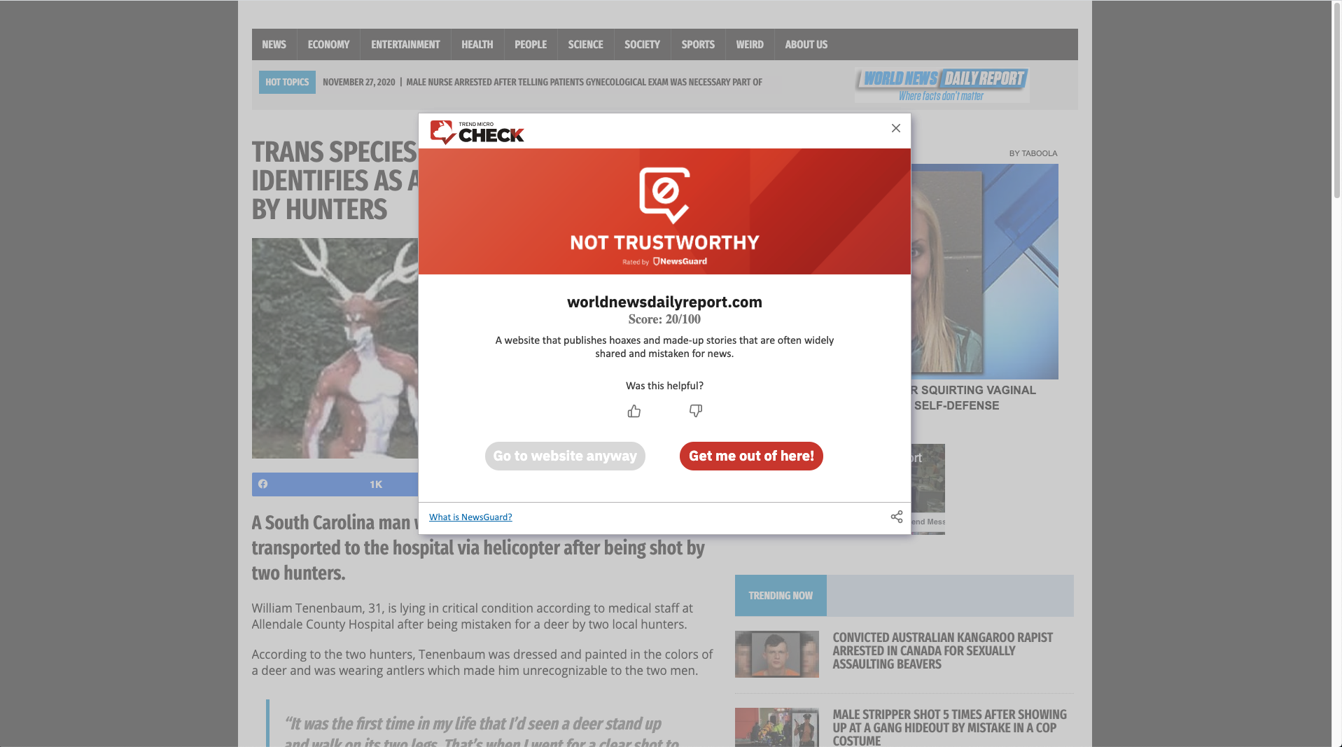 Trend Micro Check will block NOT TRUSTWORTHY news sites first for users.