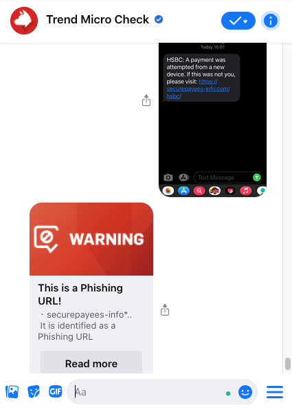 You can also send a screenshot to Trend Micro Check chatbot for immediate scam detection.