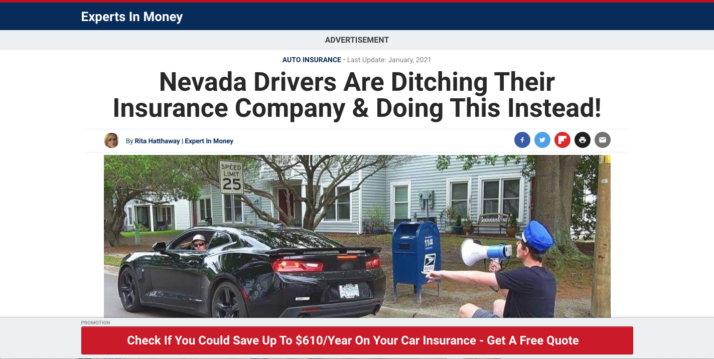 The ad page of “new car insurance policy.”