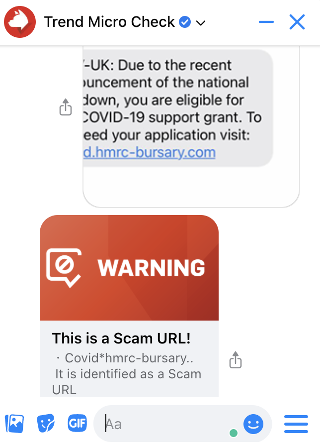 Send a screenshot directly to Trend Micro Check for immediate scam detection.
