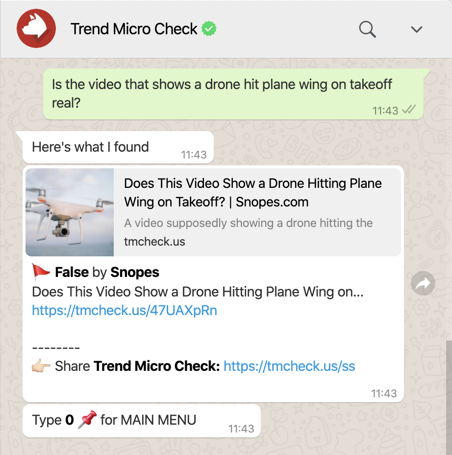 Ask Trend Micro Check questions on WhatsApp.