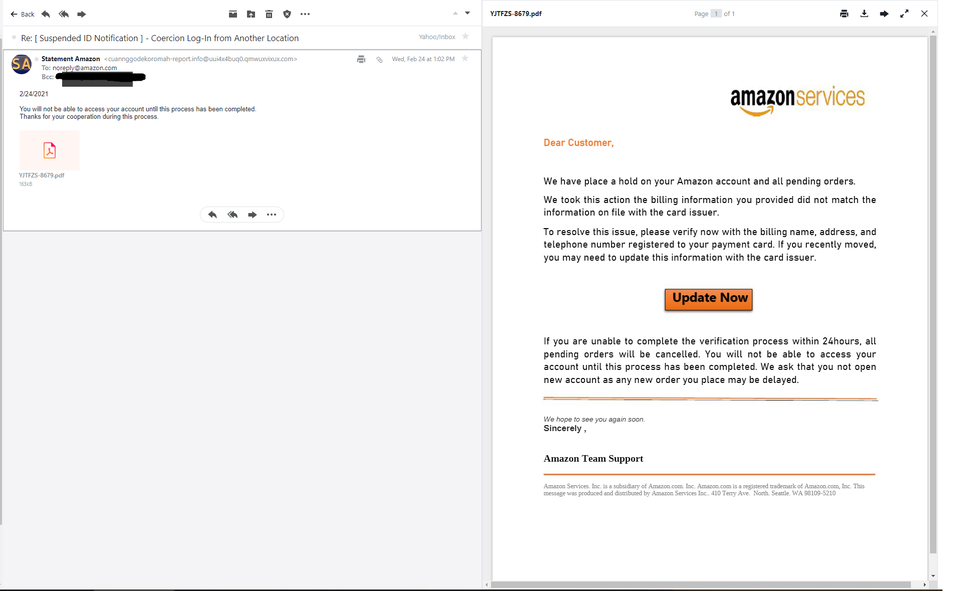 Amazon phishing email. Source: Reddit