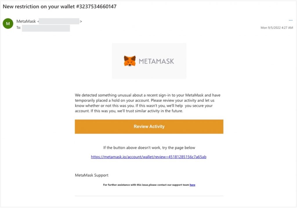 Spot the Scam_Metamask Restriction Email Scam_20220909