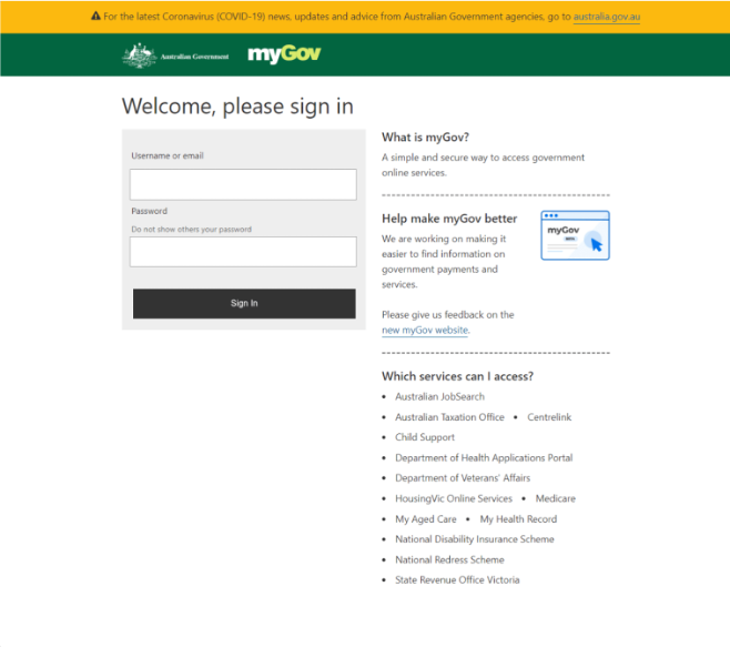 Fake myGov login page.