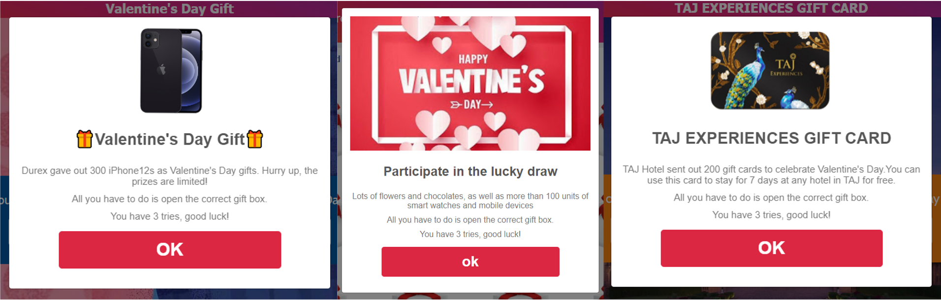 Valentine's Day lucky draw scams.